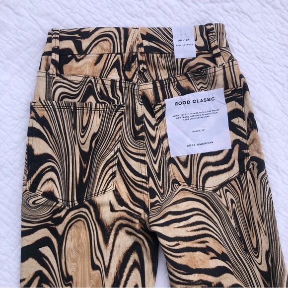 Good American Good Classic Natural Swirl Skinnyish Fit Hi-rise Jeans Size 00/24 - Picture 7 of 11